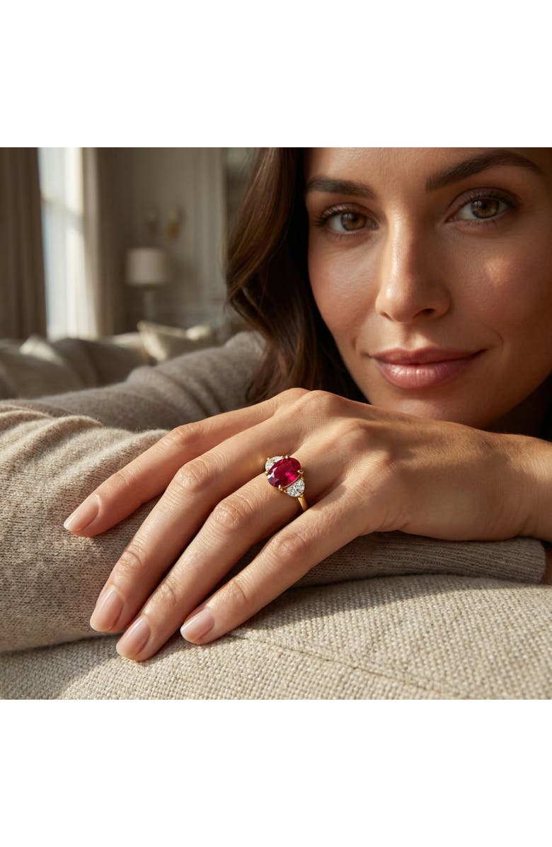 Bliss Diamond Oval Ruby & Half Moon Diamond Ring 14k Gold Lab Grown, Alternate, color, 14K Yellow Gold