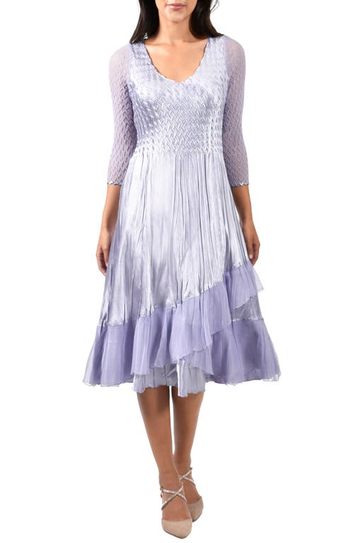 Komarov V-Neck Three-Quarter Sleeve A-Line Midi Dress in Lilac 