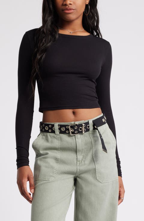 Rib Long Sleeve Crop Top