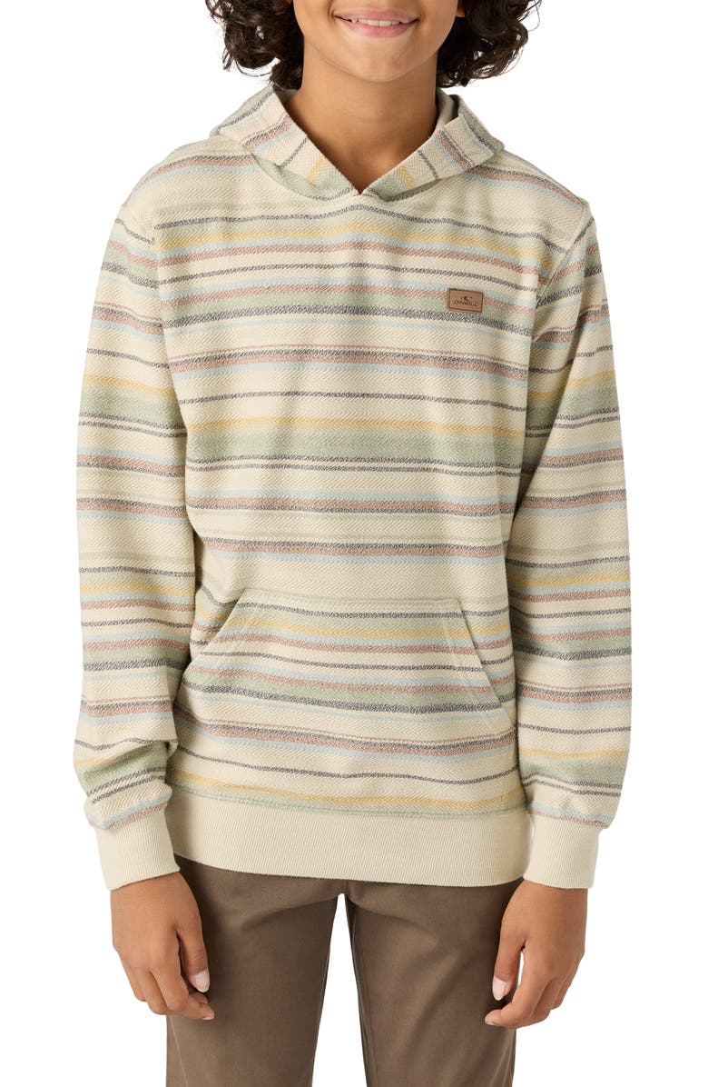 O'Neill Kids' Bavaro Blanket Stripe Pullover Hoodie, Main, color, Light Khaki