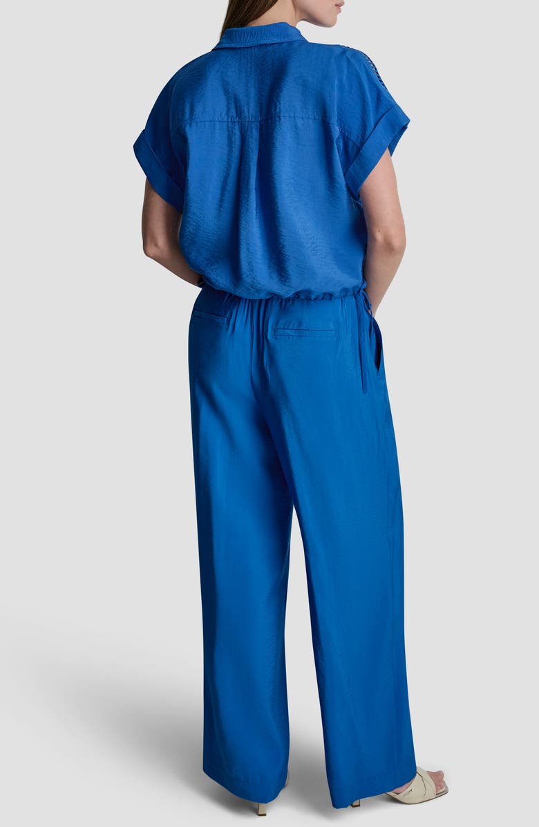 DKNY Ladder Lace Detail Short Sleeve Button-Up Shirt, Alternate, color, Cobalt