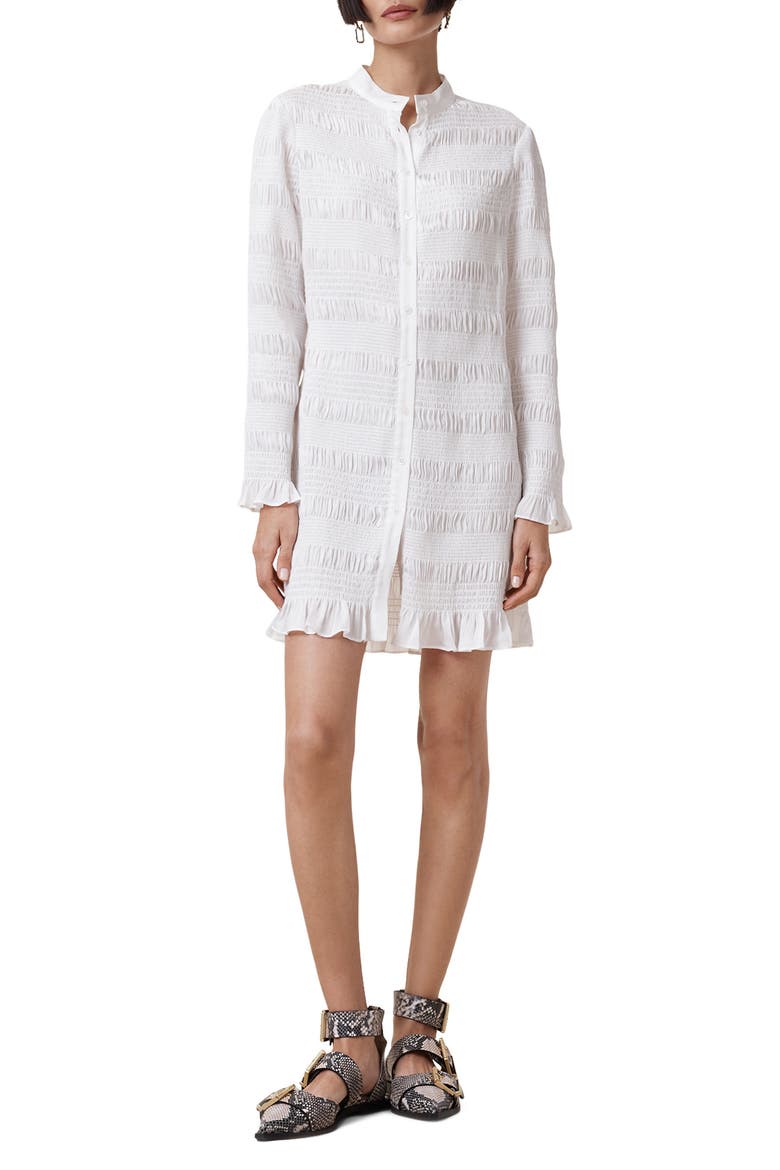 Meg Long Sleeve Ruffle Minidress, Main, color, WHITE