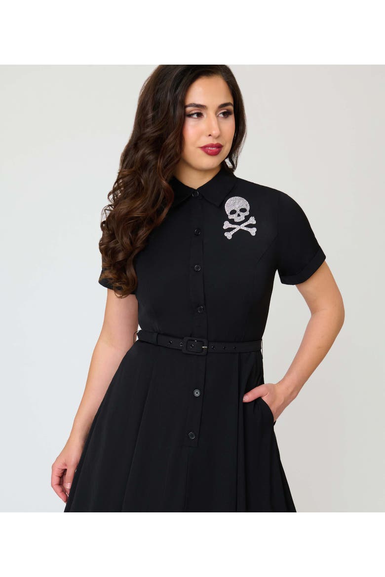 1940s Shirt Dress, Alternate, color, Black & Rhinestone Skull