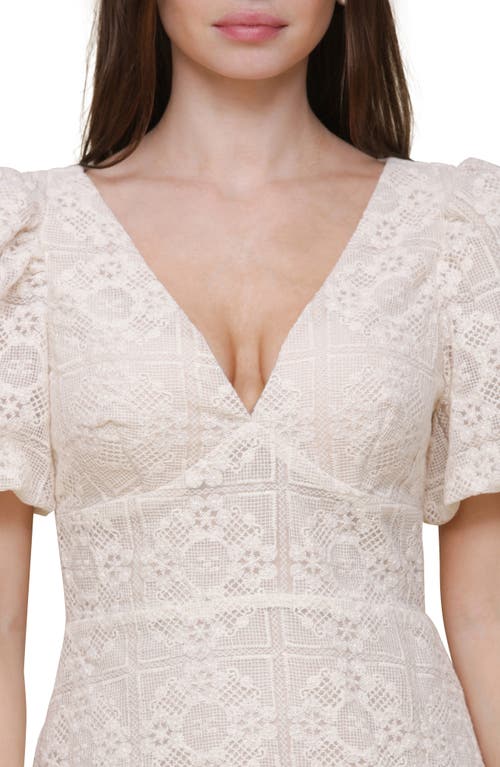 Avec Les Filles Puff Sleeve Lace Overlay Minidress In Neutral