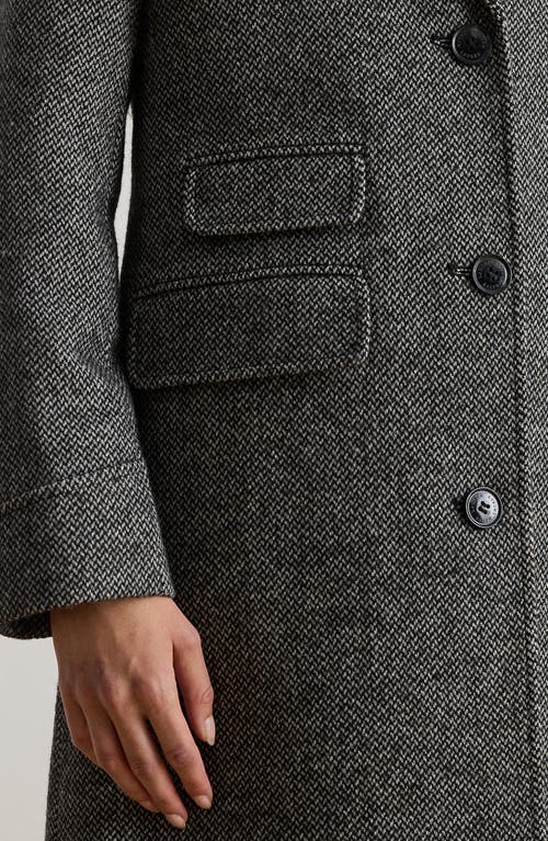 Ralph Lauren Lauren  Longline Herringbone Wool Blend Reefer Coat In Gray