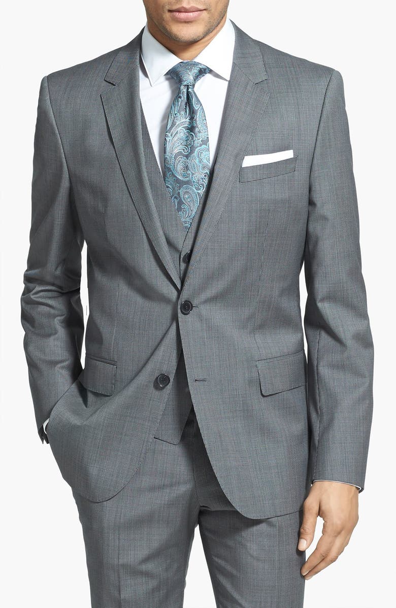 BOSS HUGO 'Huge/Genius' Trim Fit Three-Piece Wool Suit, Alternate, color, 