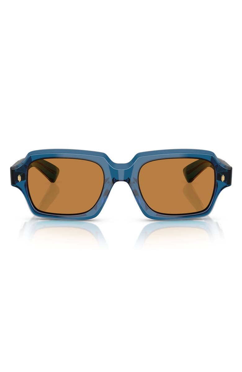 Oliver Peoples Devaney 53mm Rectangular Sunglasses, Main, color, Tetsukon Blue / Cognac