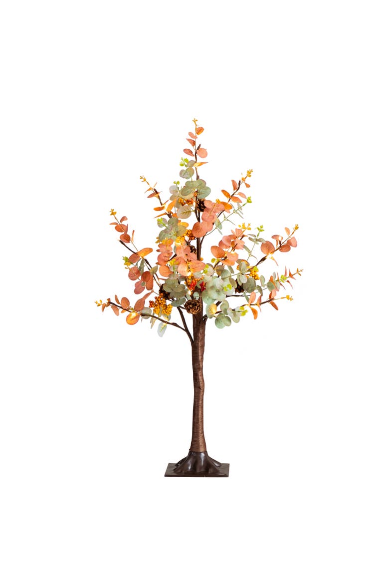 3-ft Pre-Lit Autumn Eucalyptus Artificial Fall Tree with Pinecones, Berries and 36 Warm White LED Lights, Main, color, Orange