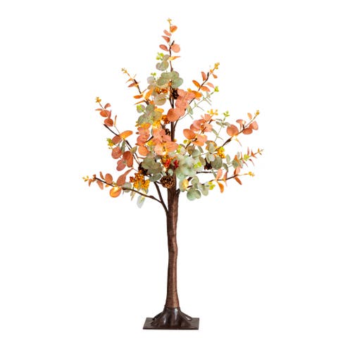3-ft Pre-Lit Autumn Eucalyptus Artificial Fall Tree with Pinecones, Berries and 36 Warm White LED Lights