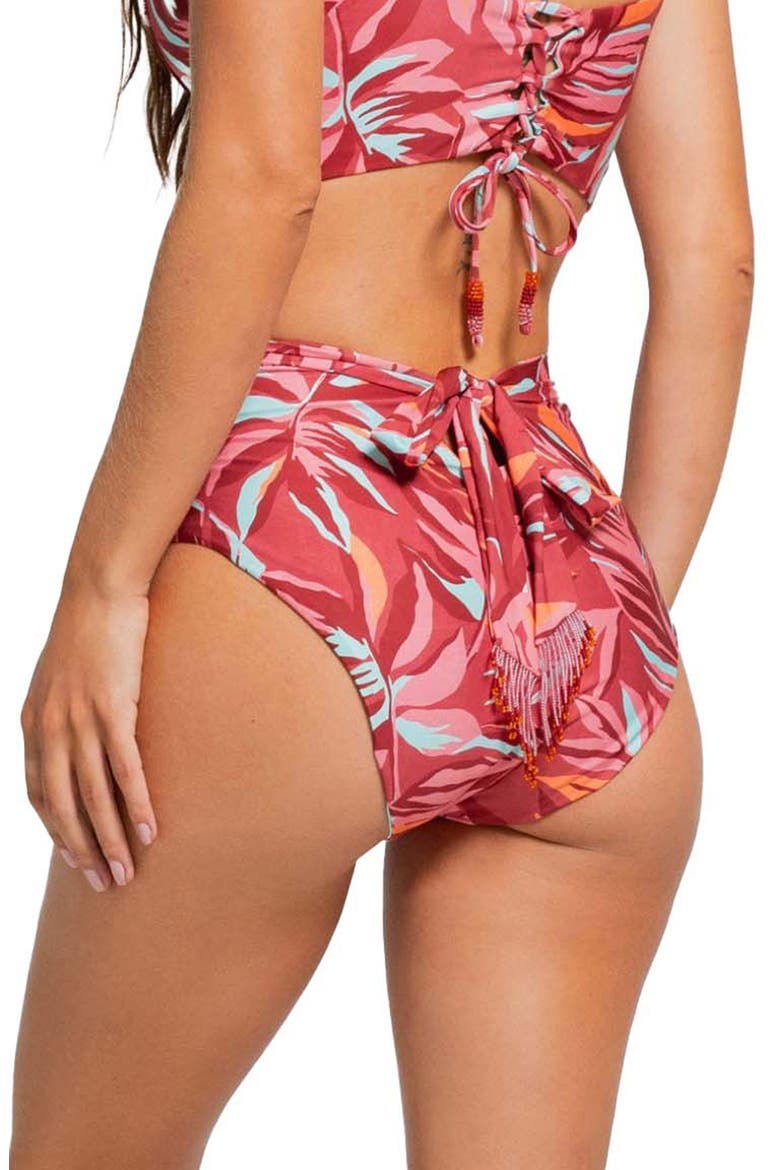 High Waist Bikini Bottoms, Alternate, color, BURGUNDY MULTI