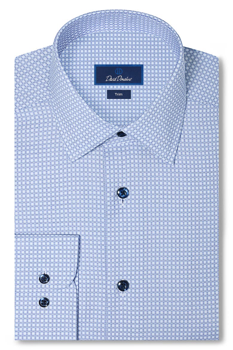 Trim Fit Microcheck Cotton Dobby Dress Shirt, Main, color, SKY/ NAVY