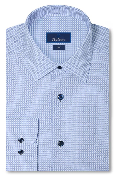 Trim Fit Microcheck Cotton Dobby Dress Shirt