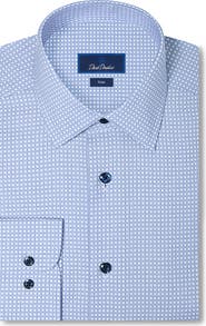 David Donahue Trim Fit Microcheck Cotton Dobby Dress Shirt