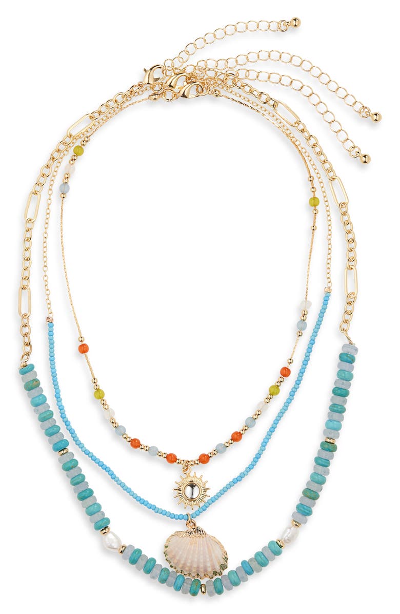 Leith Layered Shell Charm Beaded Necklace, Alternate, color, Blue Multi- Gold