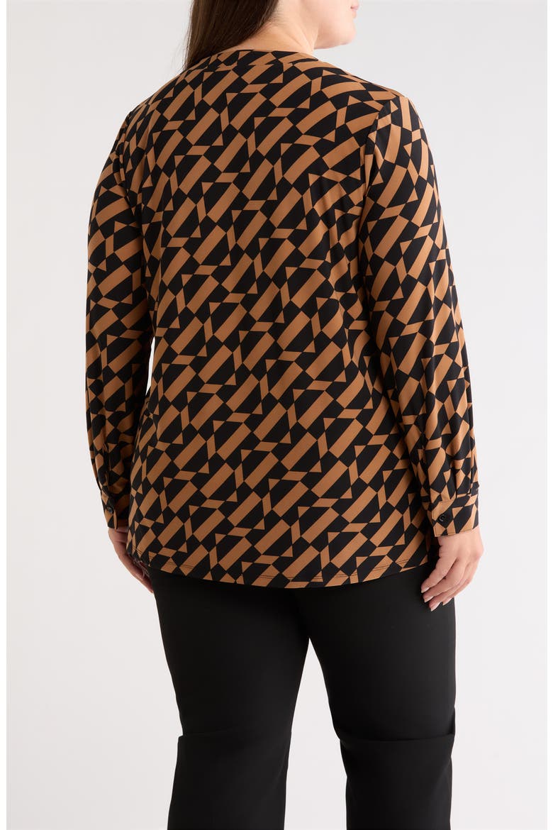 Geometric Print Split Neck Long Sleeve Top, Alternate, color, ANNE BLACK/ VICUNA