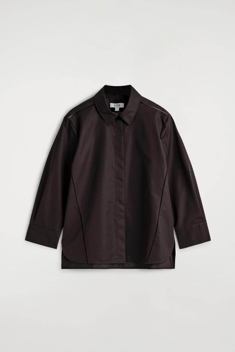 Embroidered Cotton Shirt, Alternate, color, DARK BROWN