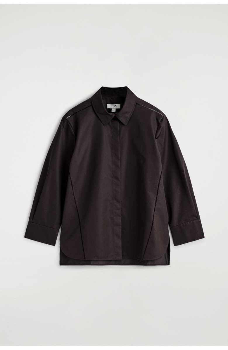 COS Embroidered Cotton Shirt, Alternate, color, Dark Brown