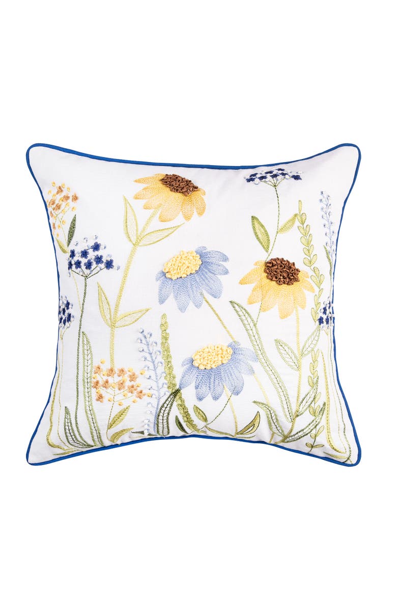 Lovely Blues Spring Sunflower Floral Flowers Accent Throw Pillow, 16" x 16", Main, color, Blue