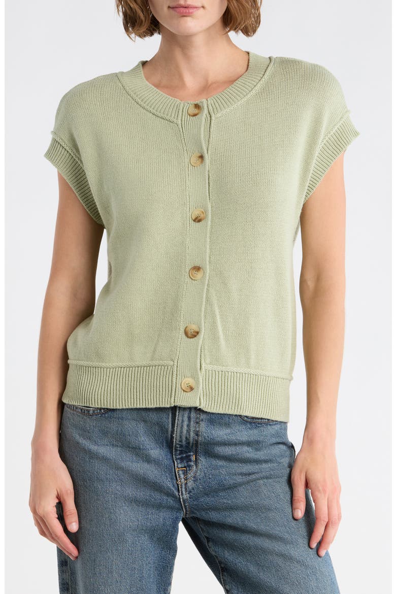 Cap Sleeve Button Front Cardigan, Main, color, LIGHT OLIVE