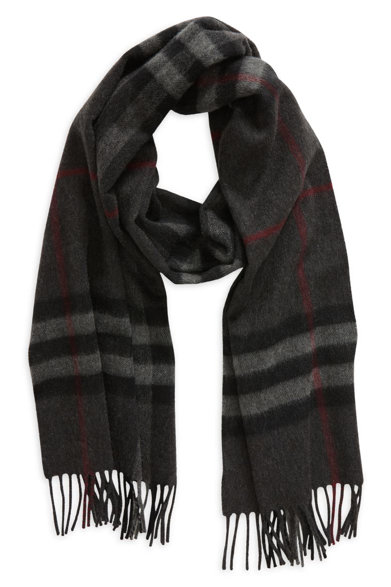 Giant Check Cashmere Scarf, Main, color, CHARCOAL