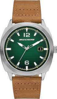 SKECHERS Hewes Three-Hand Leather Strap Watch