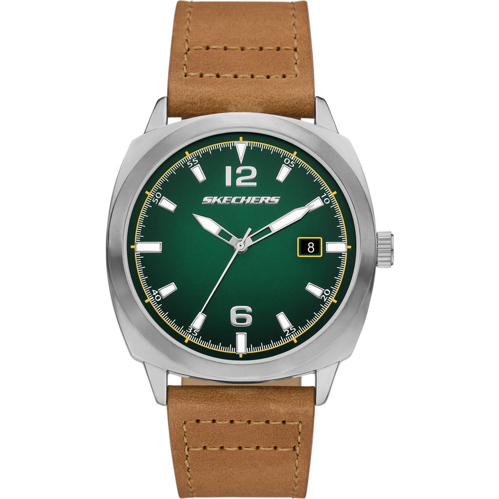 SKECHERS Hewes Three-Hand Leather Strap Watch in Silver at Nordstrom Rack