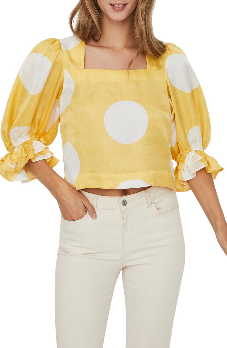 VERO MODA Women's Polka Dot Top, Main, color, Cornsilk