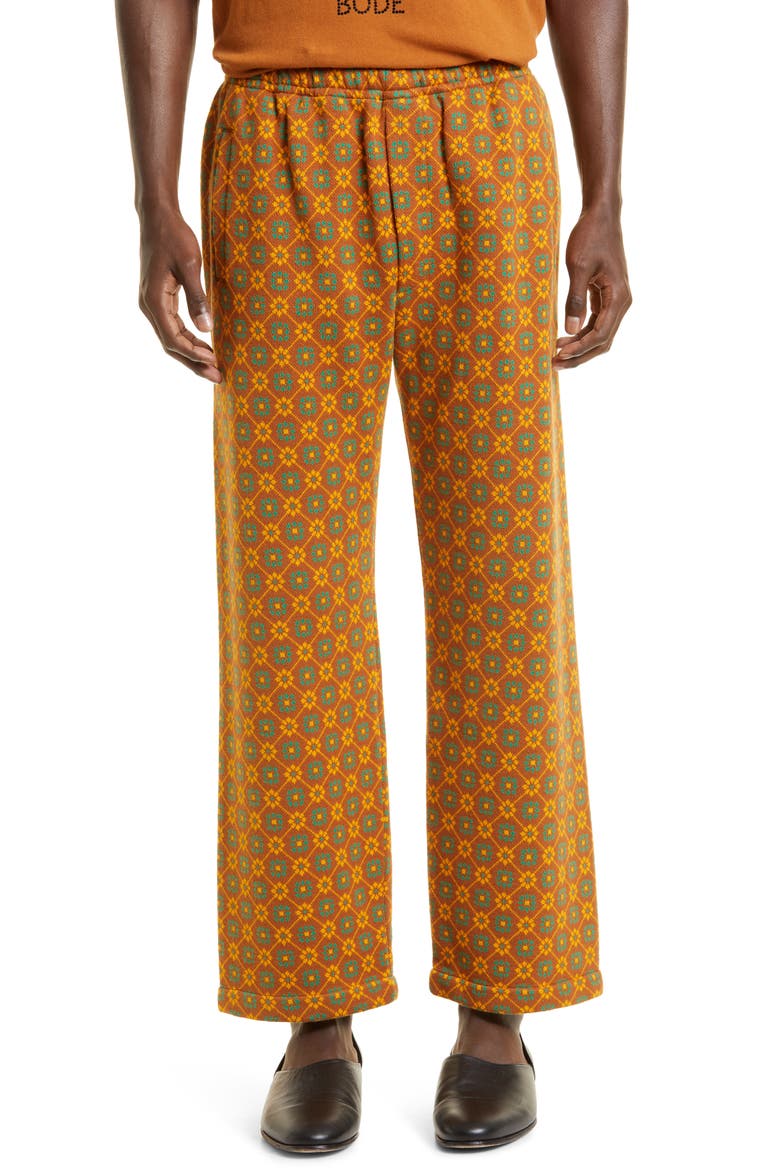 Floral Jacquard Sweatpants, Main, color, BROWN MULTI