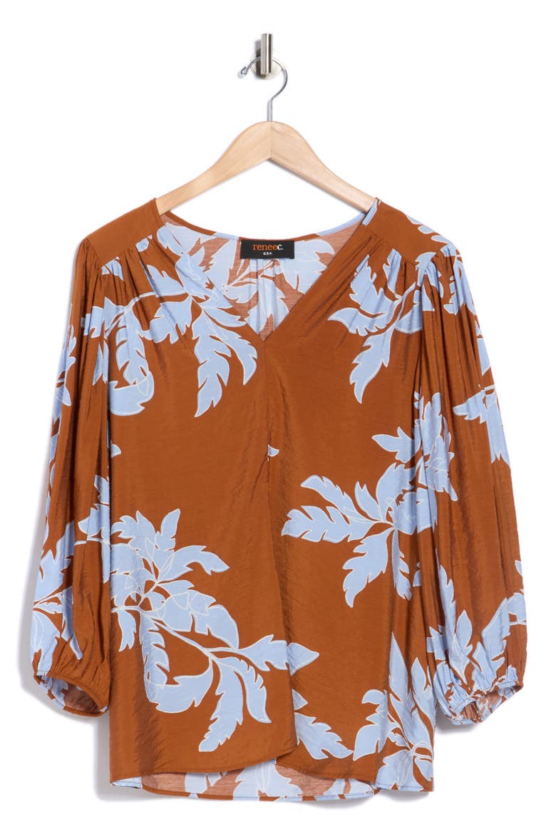Floral Long Sleeve Top, Alternate, color, RUST
