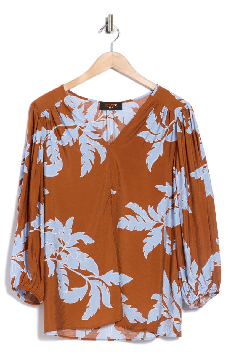 Renee C Floral Long Sleeve Top, Alternate, color, Rust