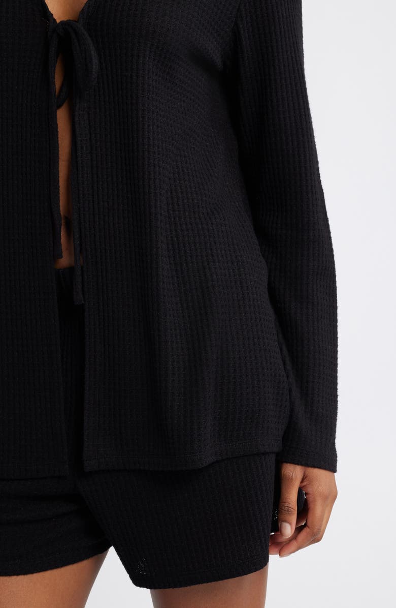 Open Edit Textured Waffle Knit Pajamas, Alternate, color, Black