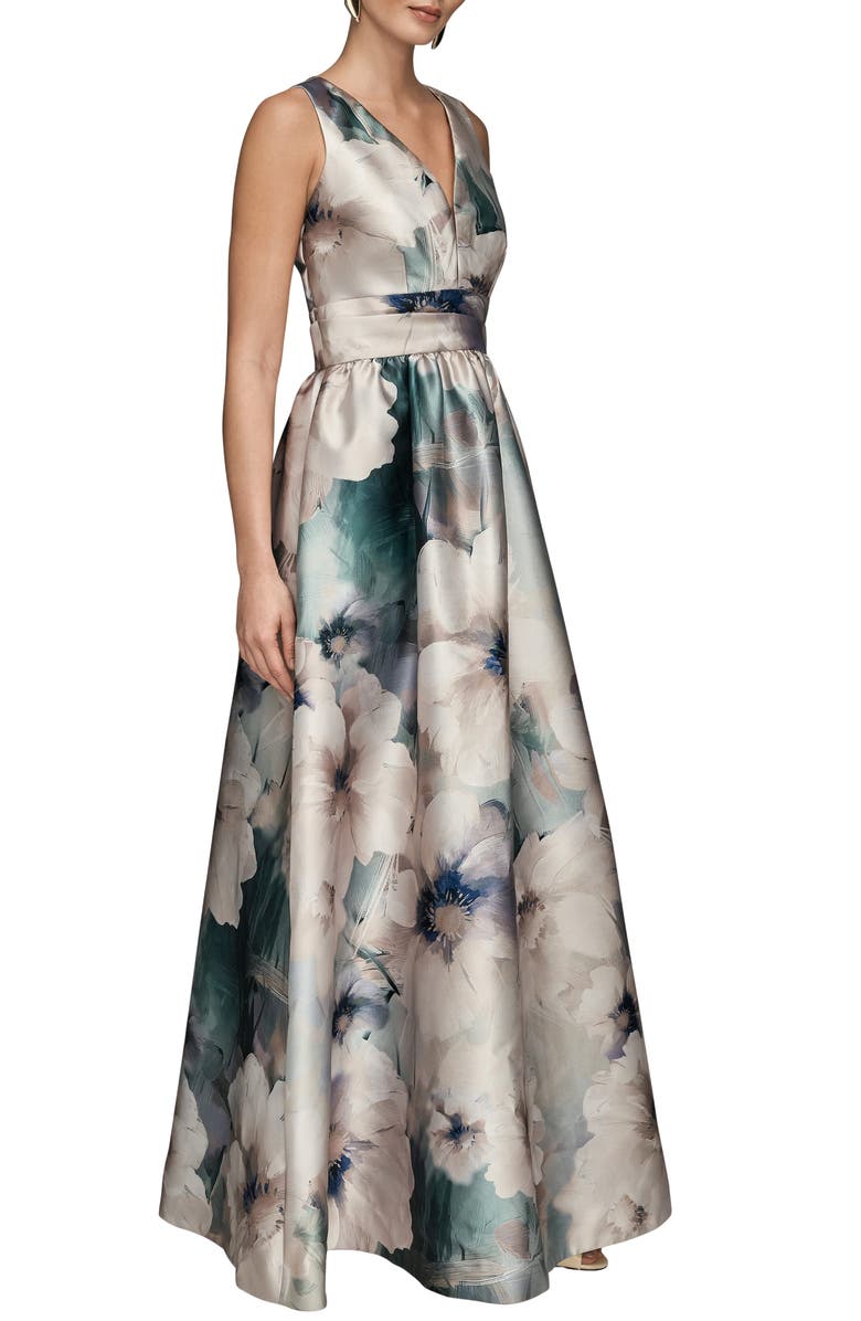 Donna Karan New York Floral Plunge Neck Ball Gown, Alternate, color, Laurel Multi