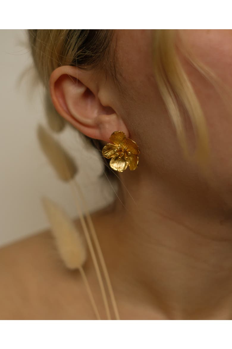 Buttercup Flower Stud Earrings, Alternate, color, Brass