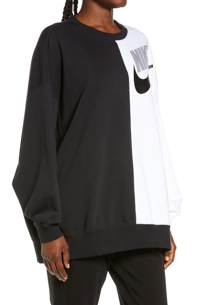 Sportswear Oversize Colorblock Crewneck Sweatshirt, Alternate, color, BLACK/ WHITE