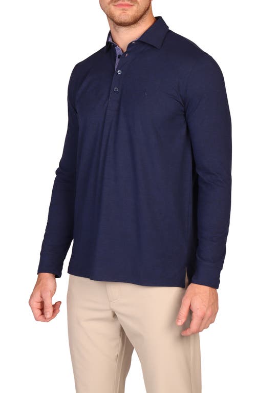 Tailorbyrd Brushed Mélange Long Sleeve Polo In Blue