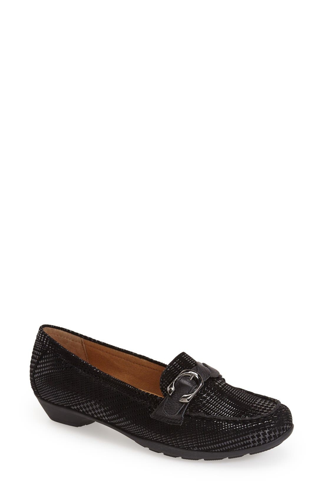 'Peron' Buckle Loafer, Main, color, BLACK SUEDE