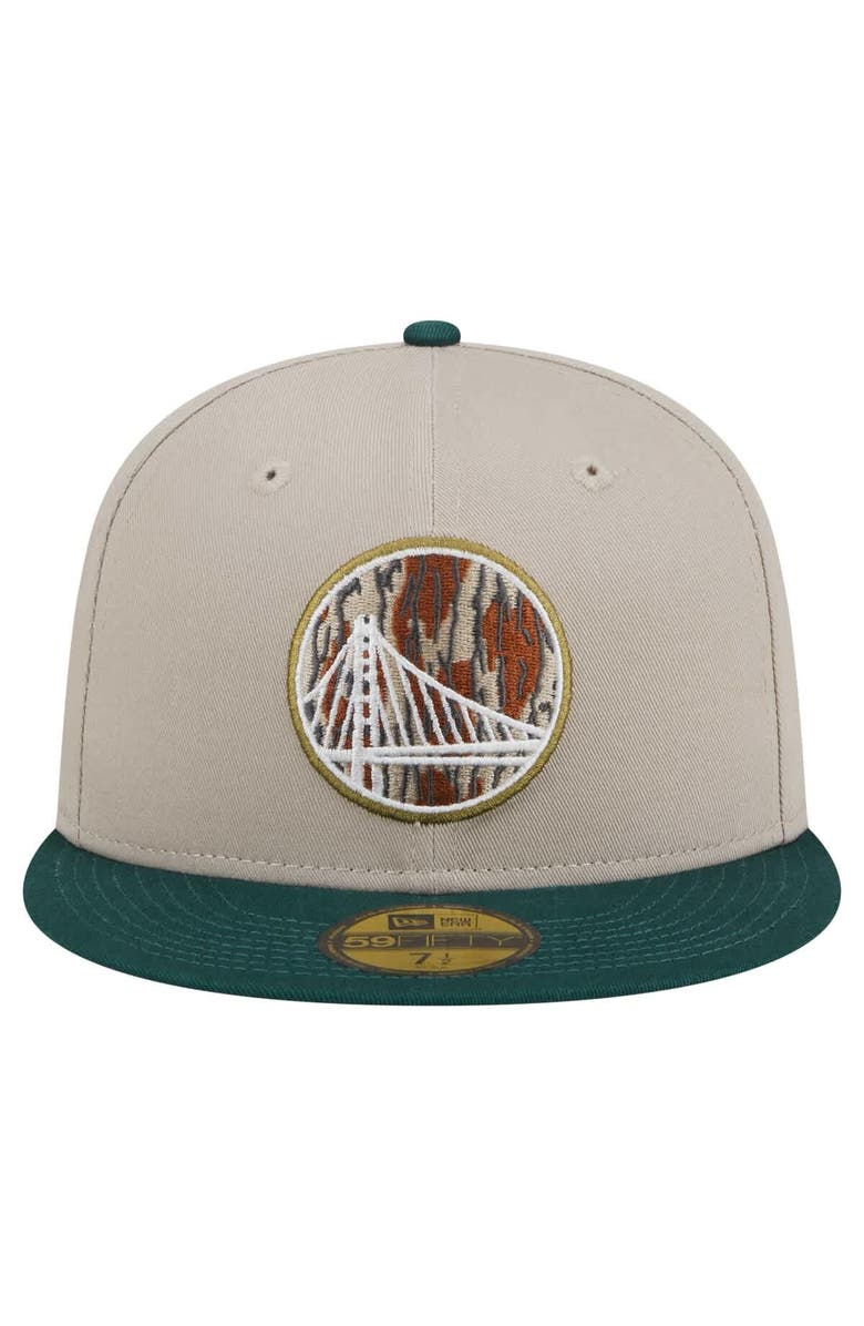 New Era Men's New Era Natural/Hunter Green Golden State Warriors Lifestyle Tree Bark 59FIFTY Fitted Hat, Alternate, color, Natural