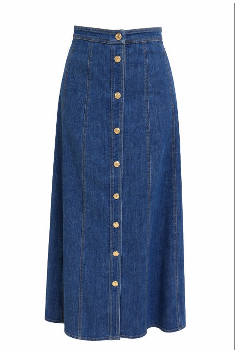 Aliana Denim Midi Skirt, Alternate, color, INDIGO