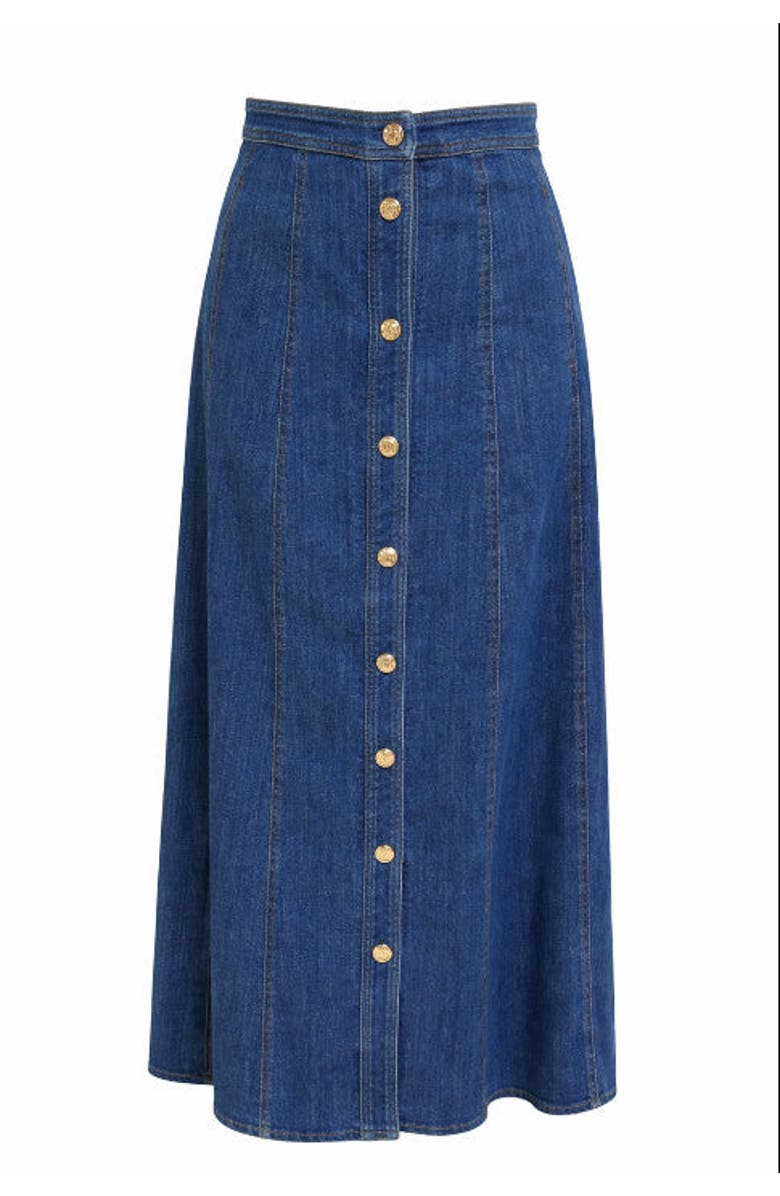 Exquise Aliana Denim Midi Skirt, Alternate, color, Indigo
