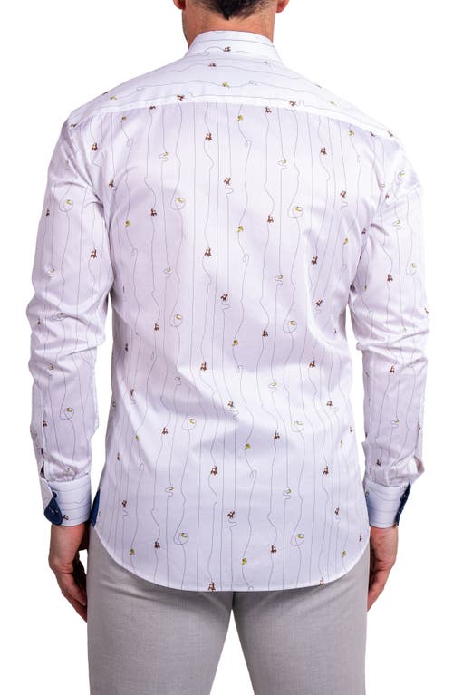 Maceoo Einstein Ascension 0211 Monkey Print Contemporary Fit Button-up Shirt In White