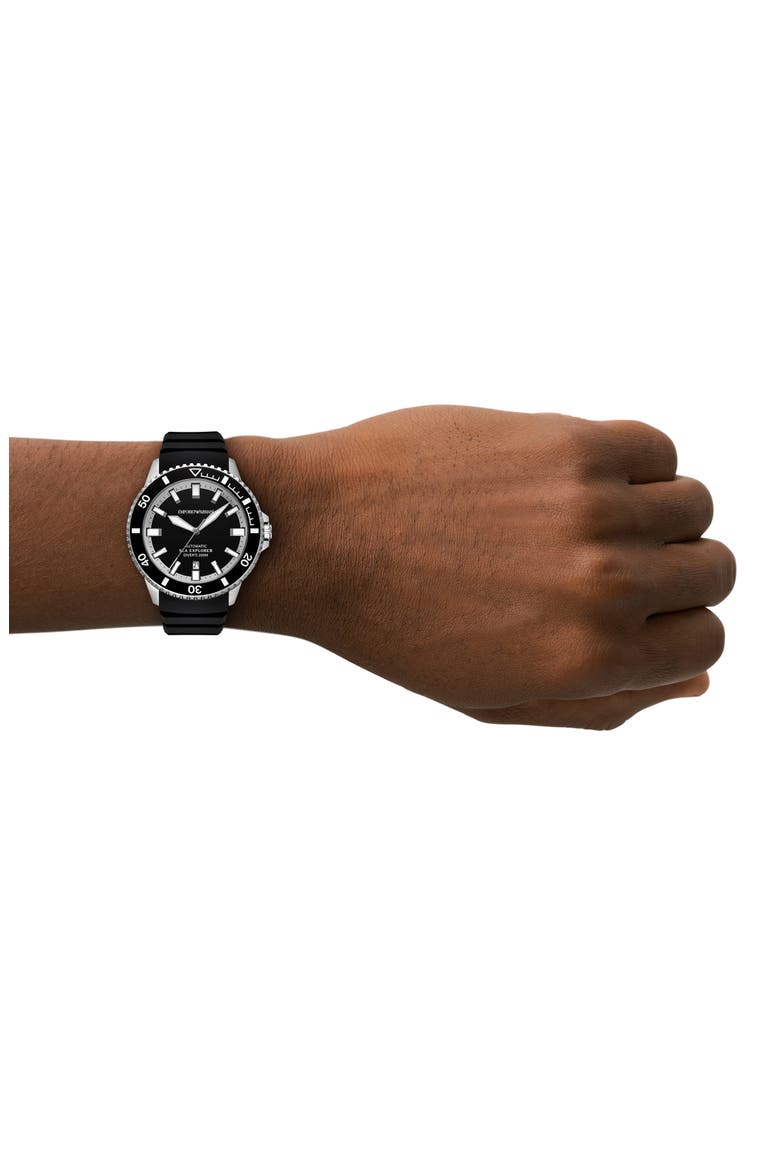 Sea Explorer Silicone Strap Automatic Diving Watch, 42.5mm, Alternate, color, SILVER