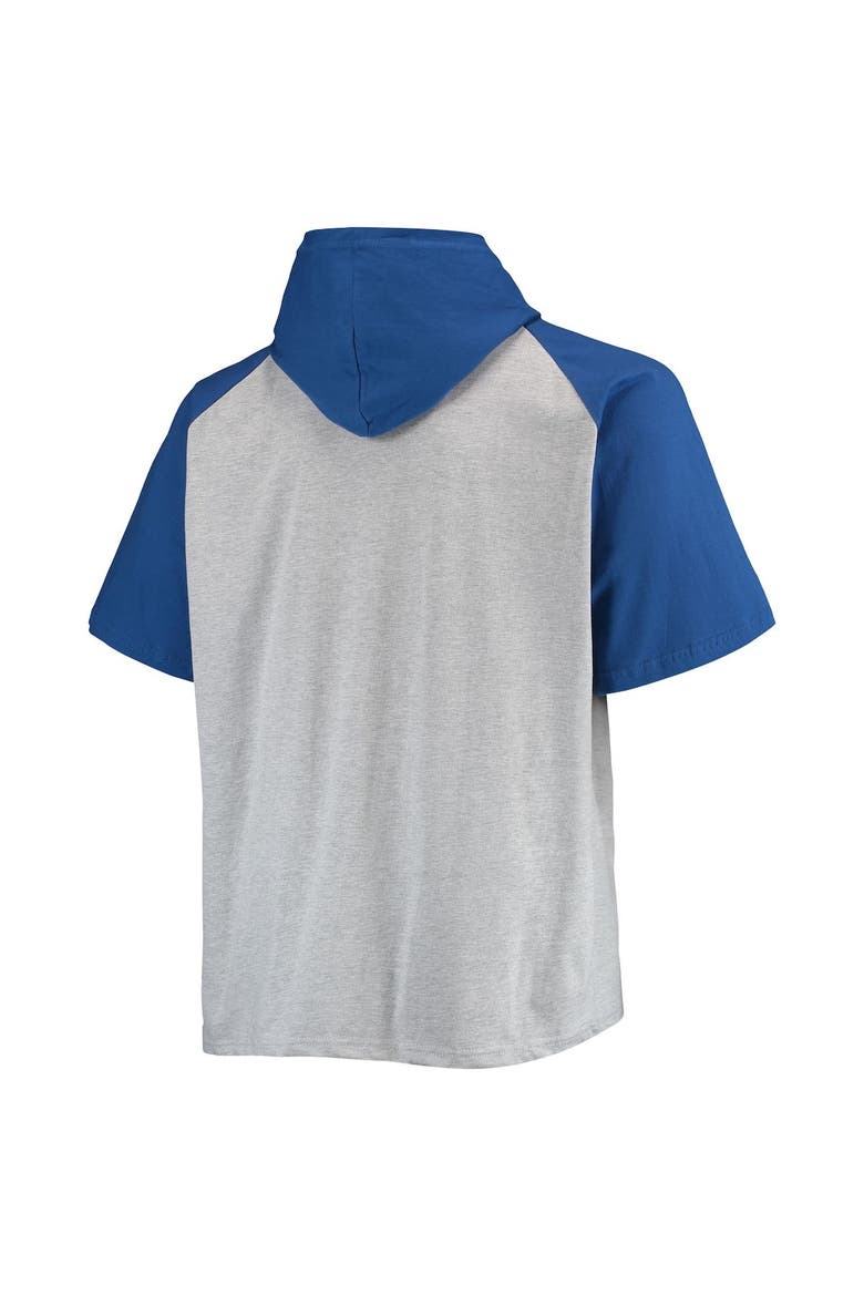 Men's Heathered Gray/Royal Los Angeles Rams Big & Tall Raglan Short Sleeve Pullover Hoodie, Alternate, color, Heather Gray
