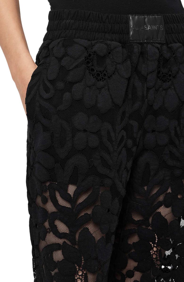 AllSaints Amelie Lace Wide Leg Trousers, Alternate, color, Black
