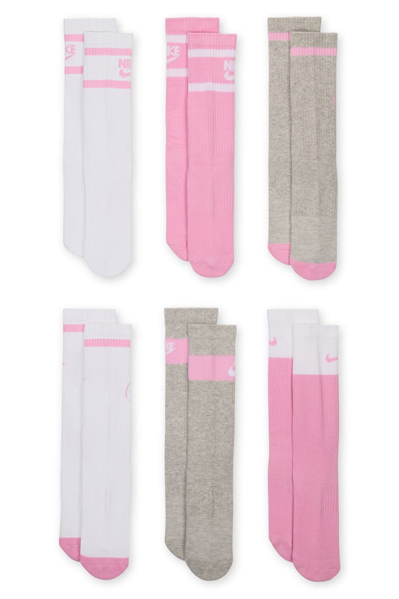 Kids' Pack of 6 Everyday Cushioned Crew Socks, Main, color, PINK MULTI COLOR