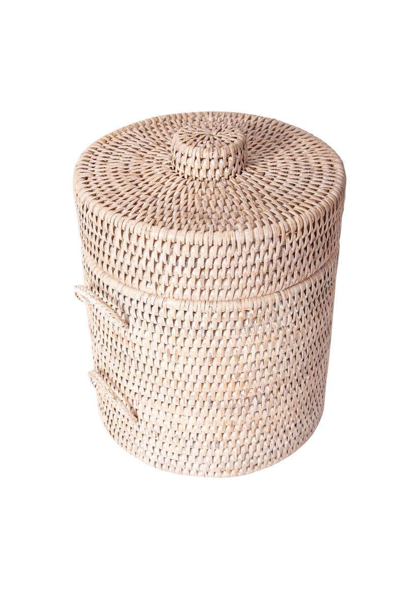 Rattan Ice Bucket with Tongs, Alternate, color, White Wash