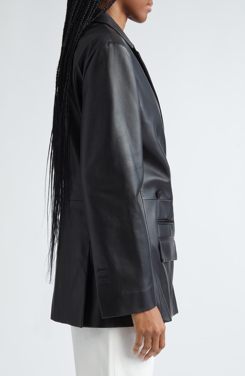 Jacquemus La Veste Tibau Asymmetric Leather Blazer, Alternate, color, Black