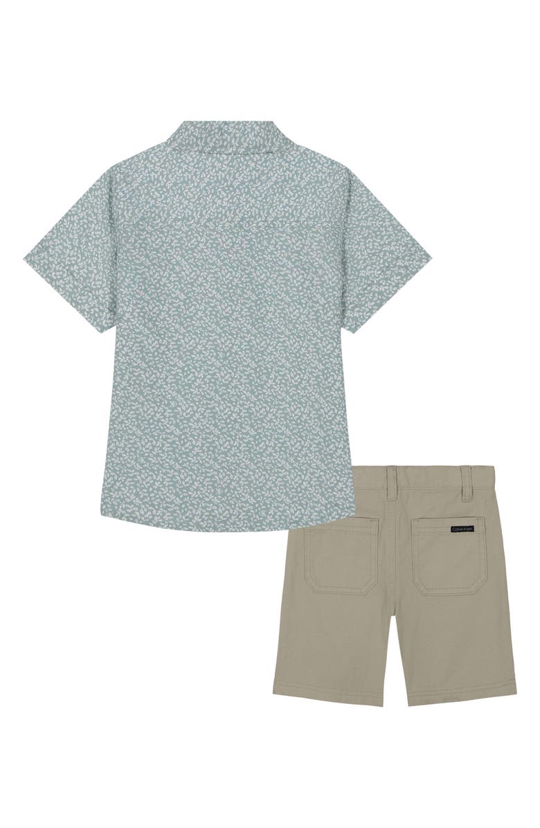 Calvin Klein Kids' Short Sleeve Button-Up Shirt & Shorts Set, Alternate, color, Sage