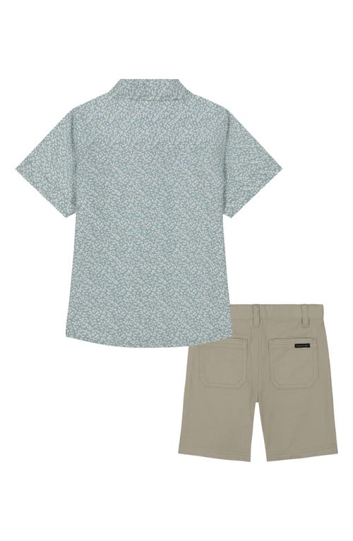 Calvin Klein Toddler And Little Boys Printed Poplin Short Sleeve Shirt And Twill Shorts, 2-piece Set In Sage