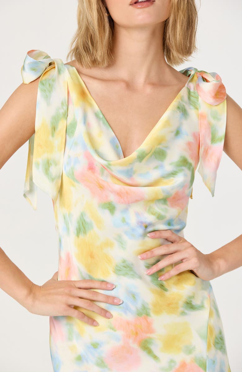 ASTR the Label Allexina Tie Shoulder Satin Maxi Dress, Alternate, color, Yellow Watercolor