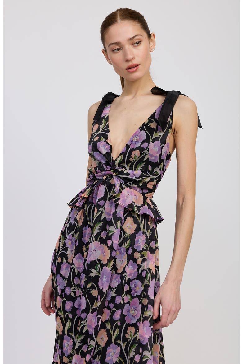 Becca Floral Tiered Dress, Alternate, color, BLACK PURPLE ORANGE